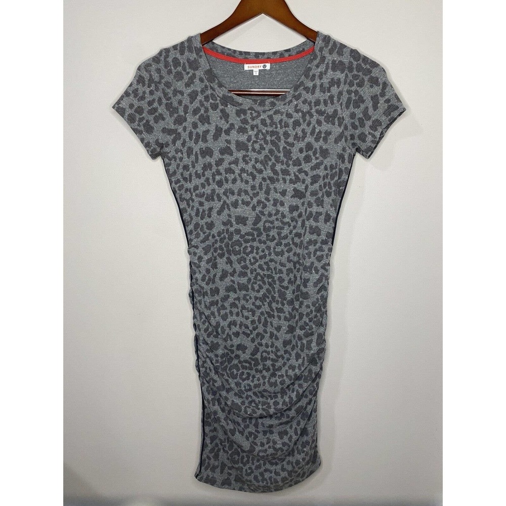 Sundry Dress Gray‎ Leopard Print Ruched Mini Stretch Lined